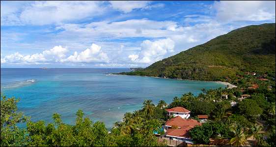 Villa view of Mango Bay resort and beach below