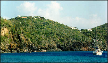 Guana Island cottages along a high ridge
