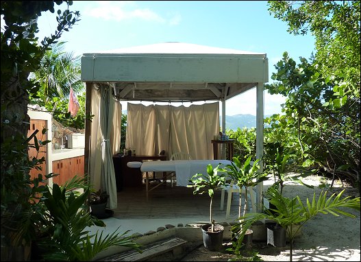 Guana Island's seaside massage tent