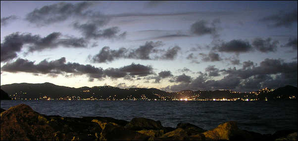 Evening view of Tortola from Tradewinds restaurant