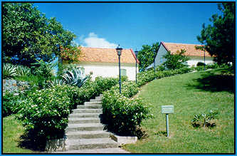 steps curving past the cottages to the pool and covered terrace