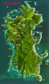 Link to map showing resort, inn, shops, Basils, roads, and the beaches.