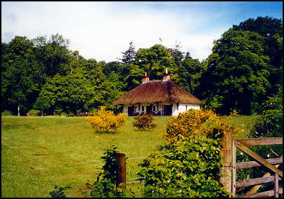 Thatched roofed cottage holding two bedrooms and a living room.