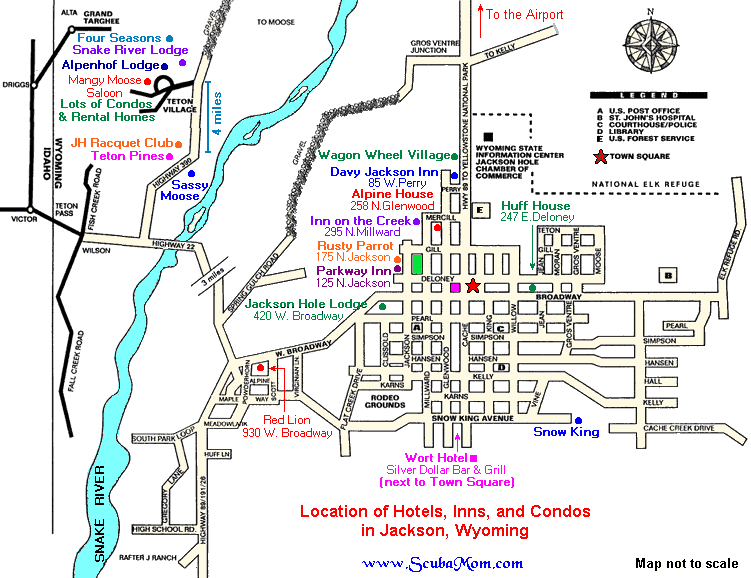 map showing the locations of accommodations in the Jackson area.