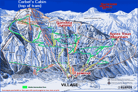 Map of Jackson Mountain with intermediate runs marked in lime green