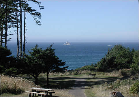 View of lighthouse from Ecola state park